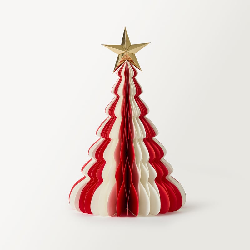 Christmas Village Festive Red & White Honeycomb Tree
