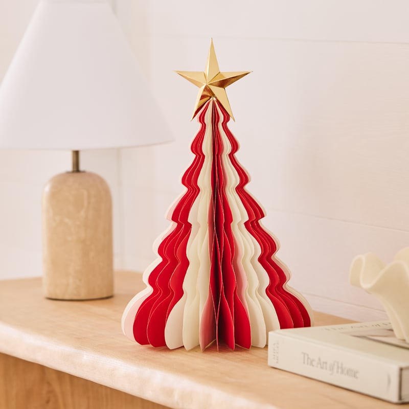 Christmas Village Festive Red & White Honeycomb Tree