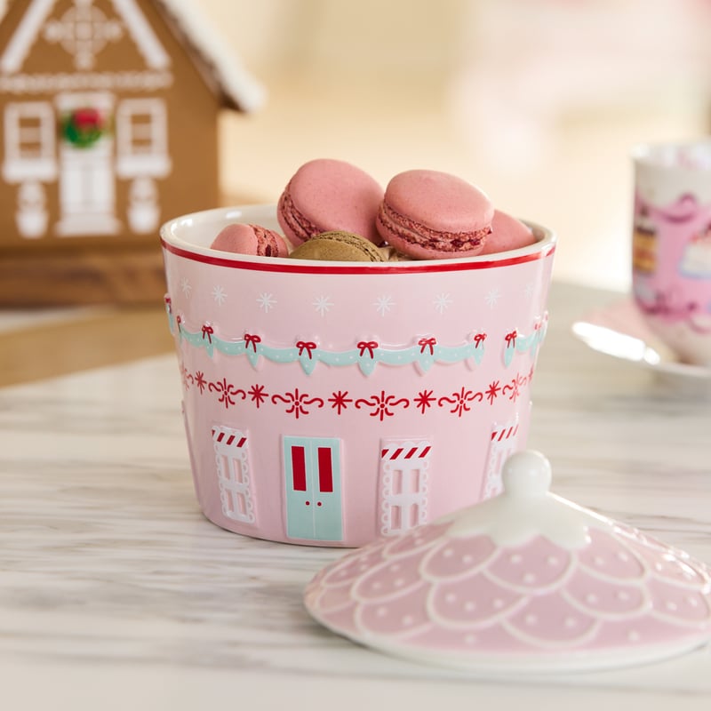 Christmas House Pink Cookie Jar