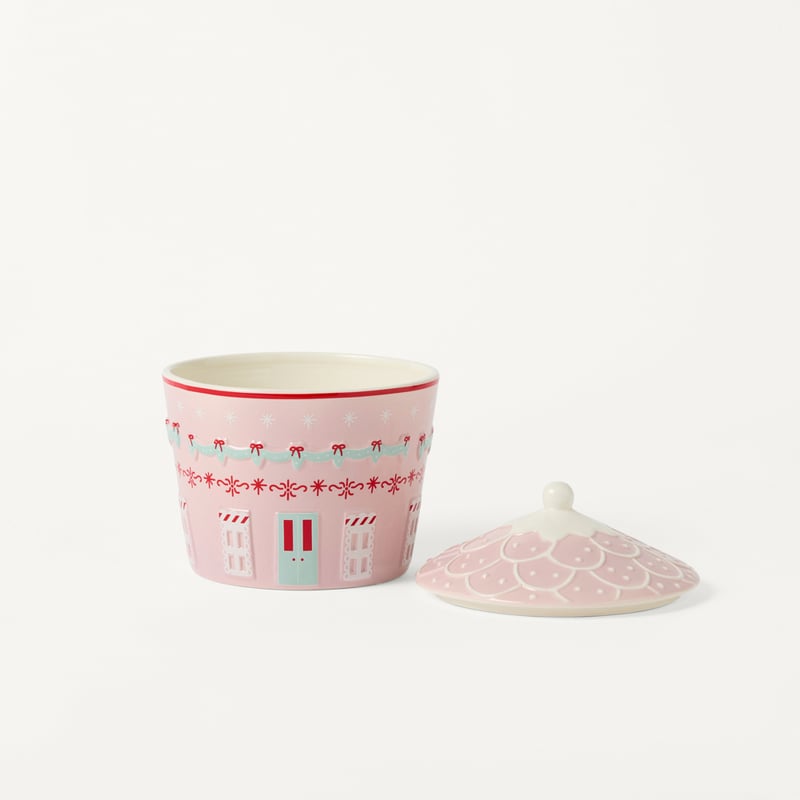 Christmas House Pink Cookie Jar