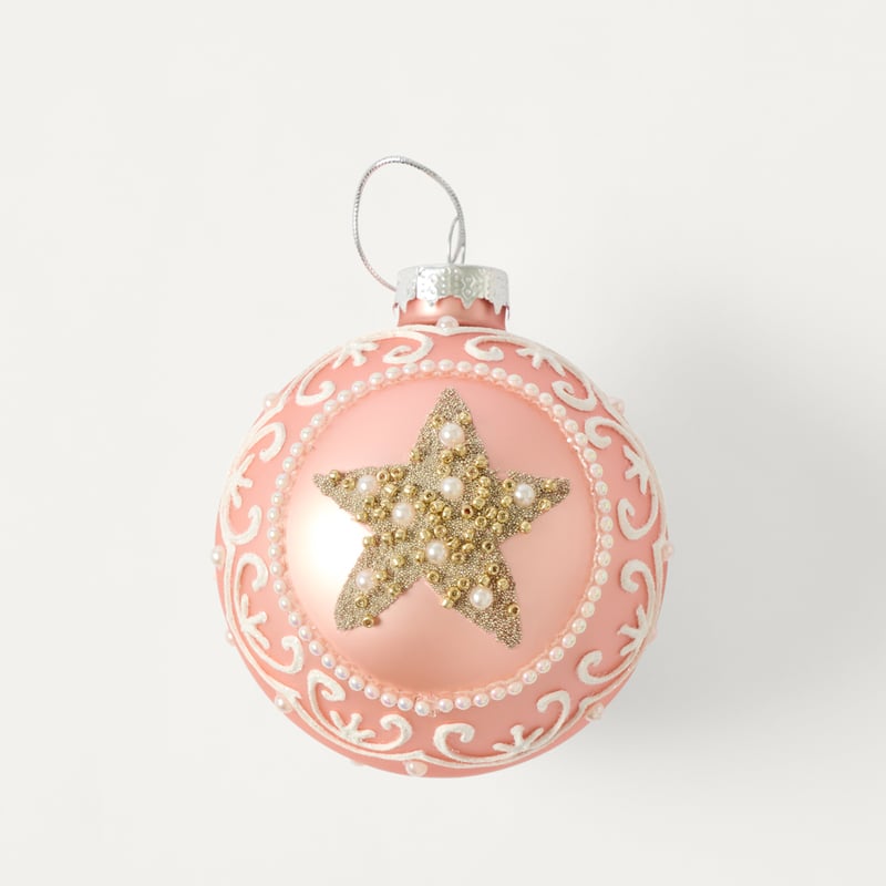 Bow & Bright Pink Vintage Glass Bauble Pack of 6