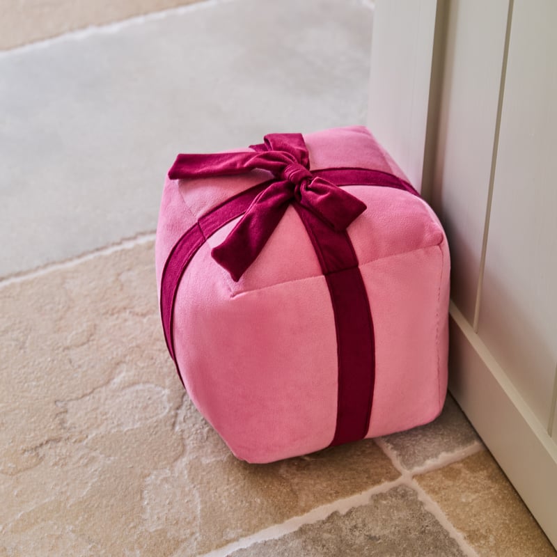 Bow & Bright Christmas Pink Present Doorstop