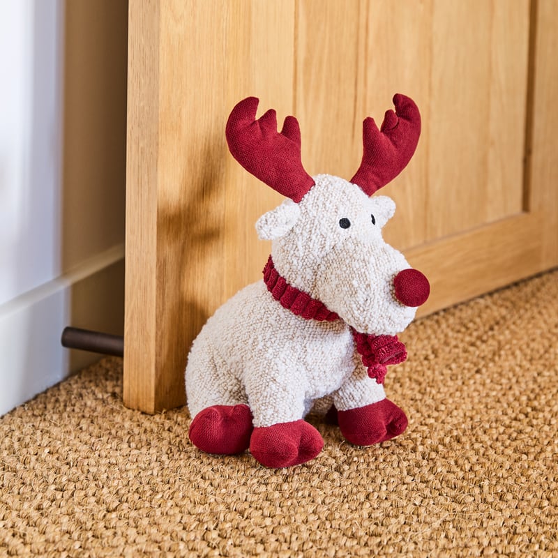 Christmas Village Red & White Reindeer Dog Doorstop