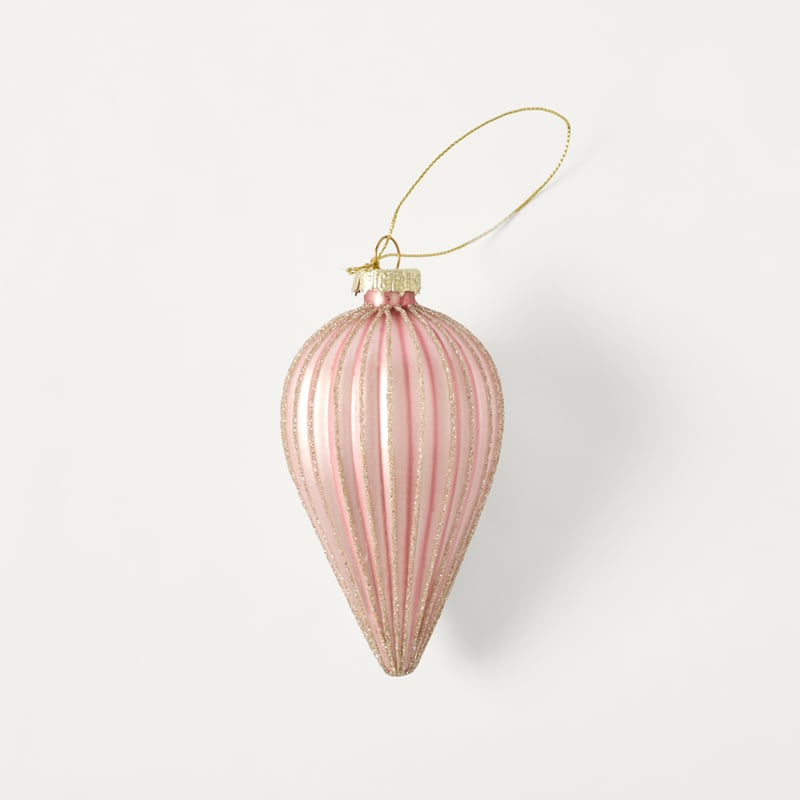 Bow & Bright Vintage Glass Frosted Drop Bauble S26 Pink