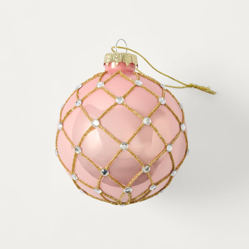 Bow & Bright Lattice Pink Vintage Glass Bauble
