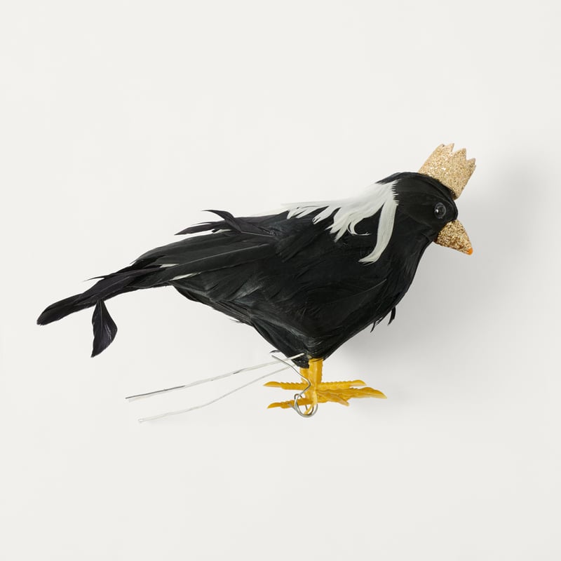 Christmas Village Magpie Black & White Flock Ornament
