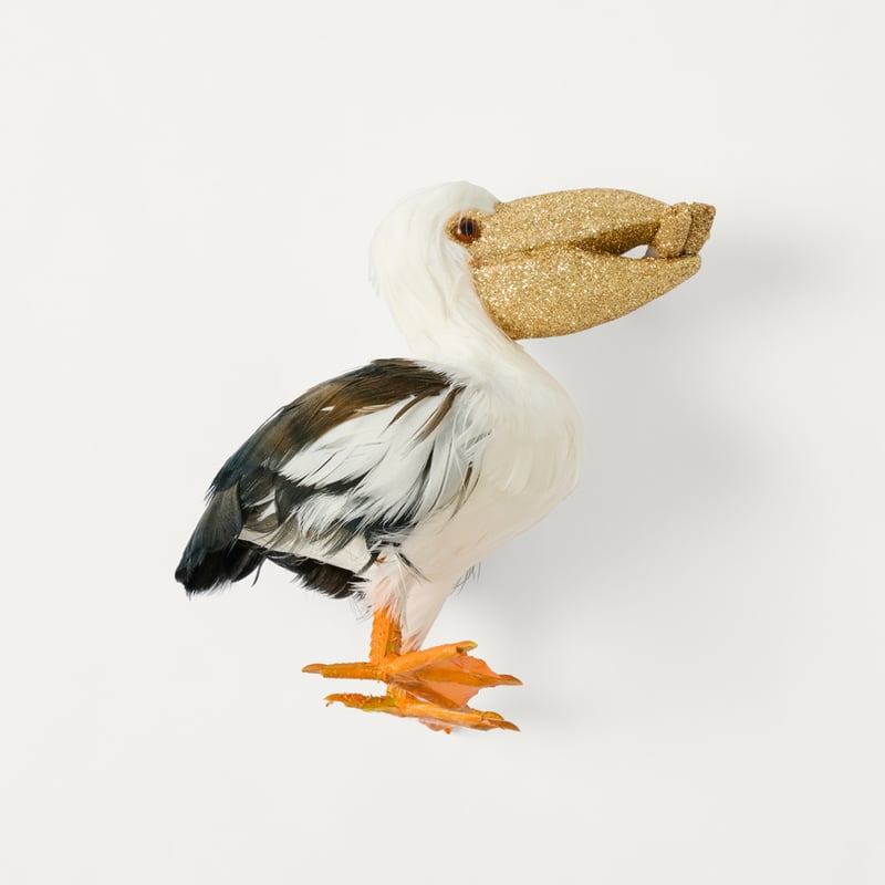 Christmas Village Pelican with Chips White Flock Ornament