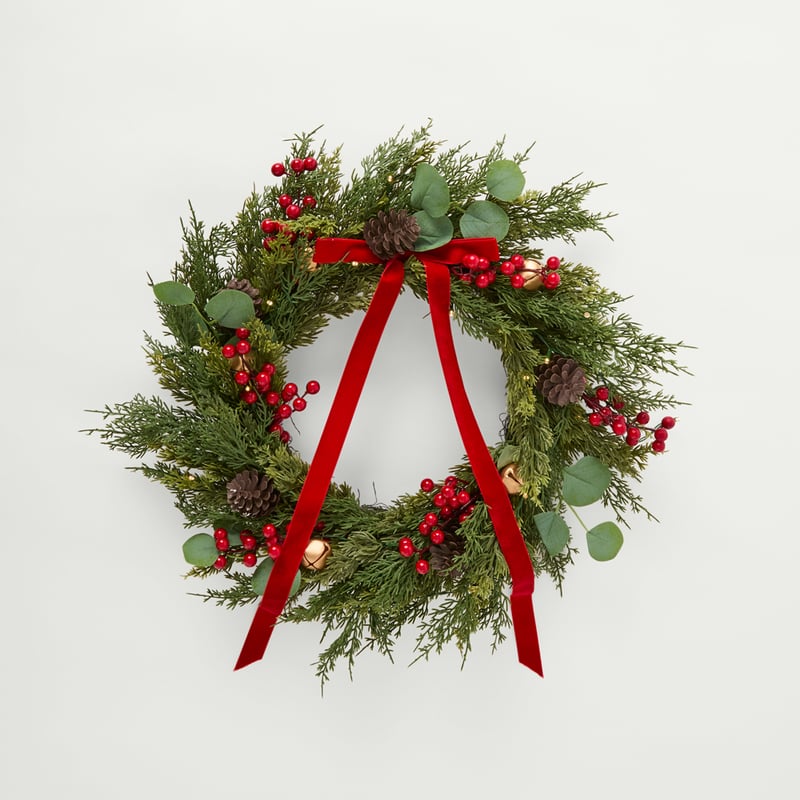 Bell Christmas Green & Red Wreath