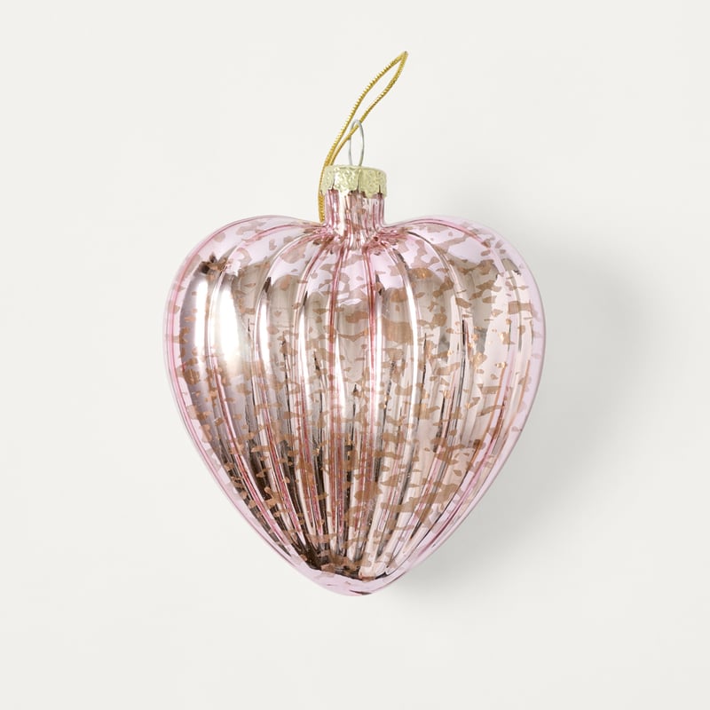 Christmas Village Heart Gold Vintage Glass Ornament Pack of 4