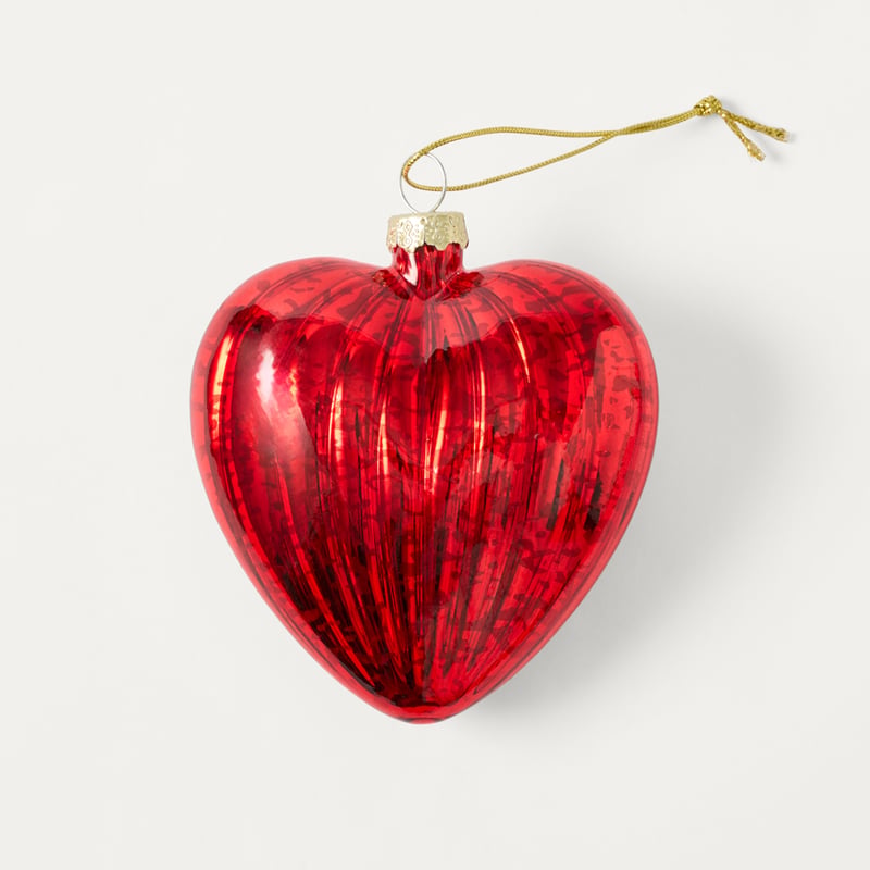 Christmas Village Heart Gold Vintage Glass Ornament Pack of 4