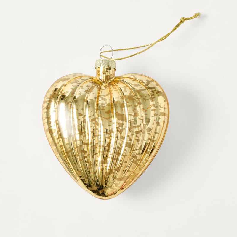Christmas Village Heart Gold Vintage Glass Ornament Pack of 4