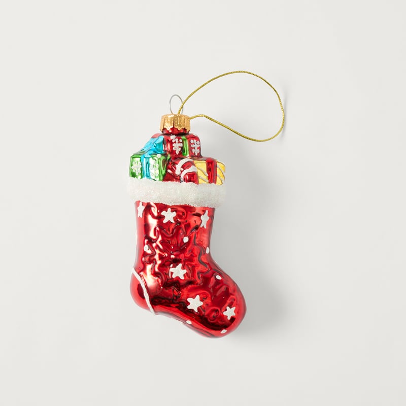 Christmas Village Vintage Glass Stocking S26 Red
