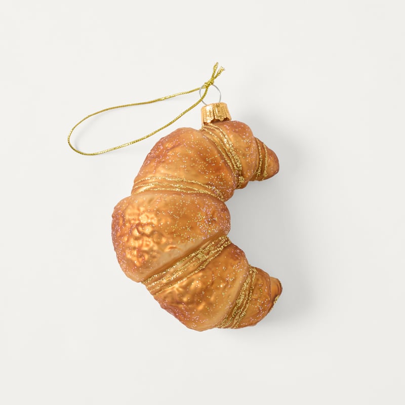 Festive Fun Croissant Gold Vintage Glass Ornament