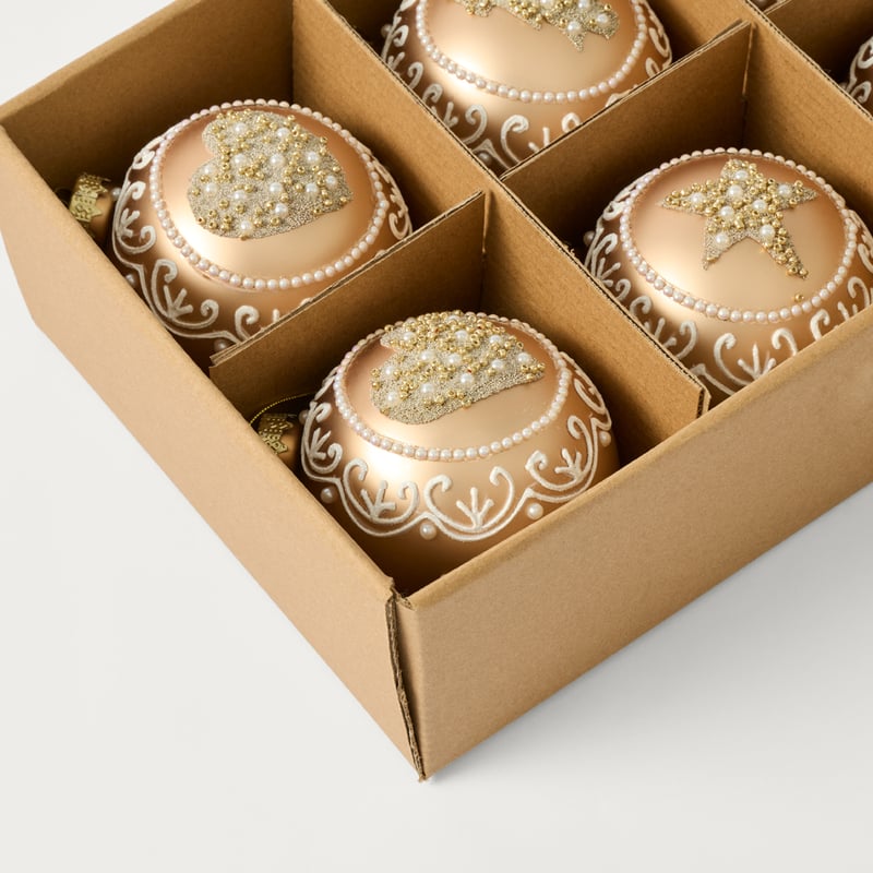 Luxe Champagne Gold Vintage Glass Bauble Pack of 6