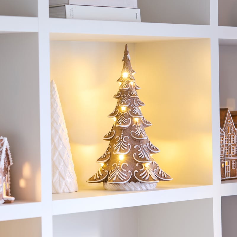 Christmas Village Brown & White LED Gingerbread Tree