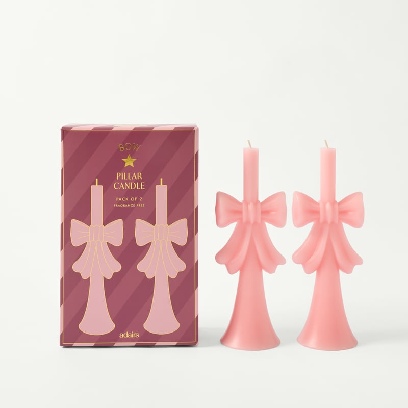 Bow & Bright Bow Pink Pillar Candles Set of 2