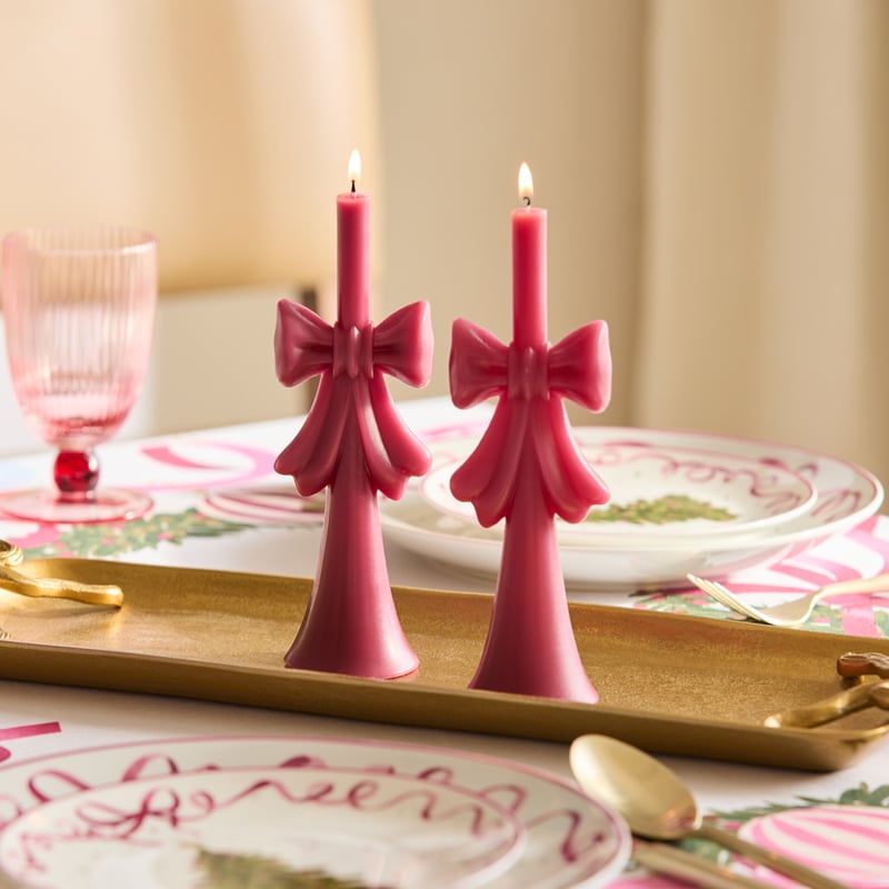Bow & Bright Bow Burgundy Pillar Candles Set of 2