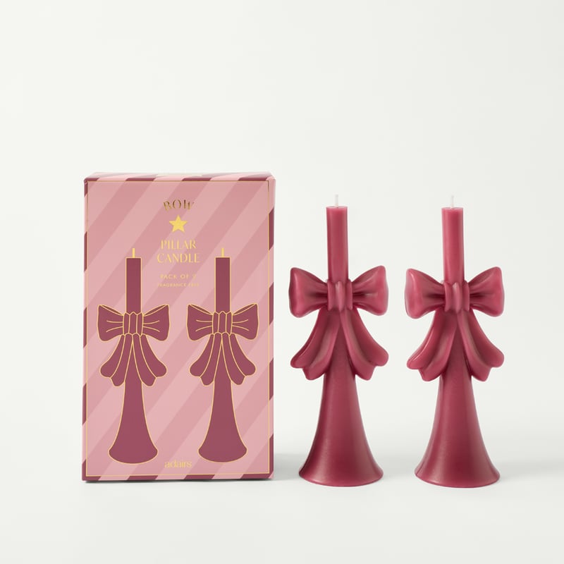 Bow & Bright Bow Burgundy Pillar Candles Set of 2