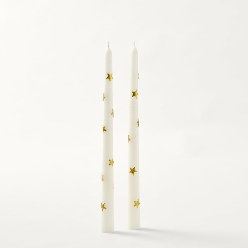 Star White & Gold Taper Candles Set of 3