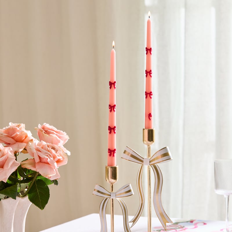 Bow Pink & Berry Taper Candles Set of 3