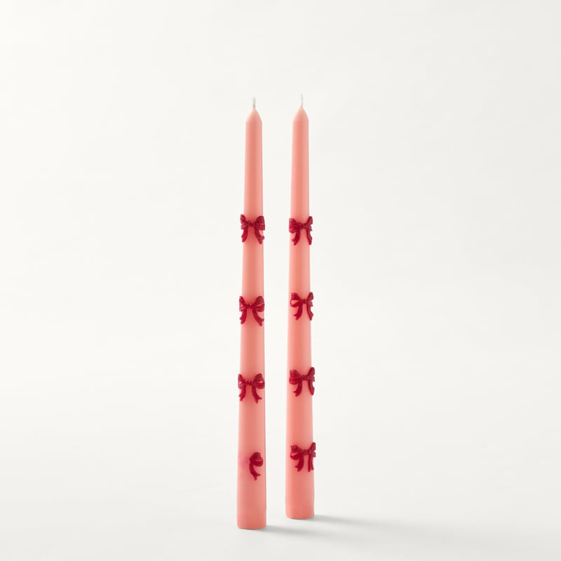 Bow Pink & Berry Taper Candles Set of 3