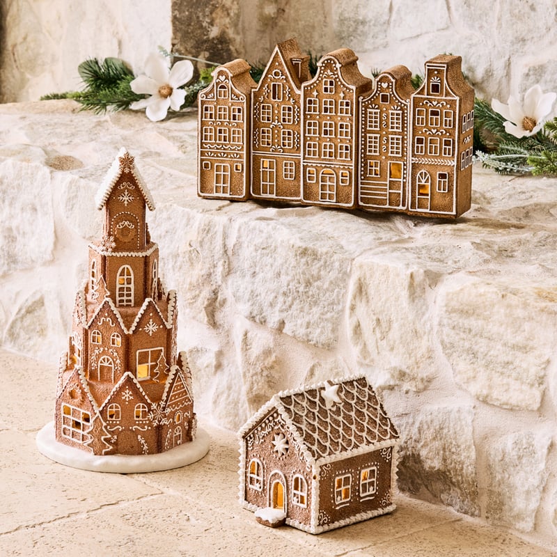Christmas Village Brown & White LED Gingerbread Tree