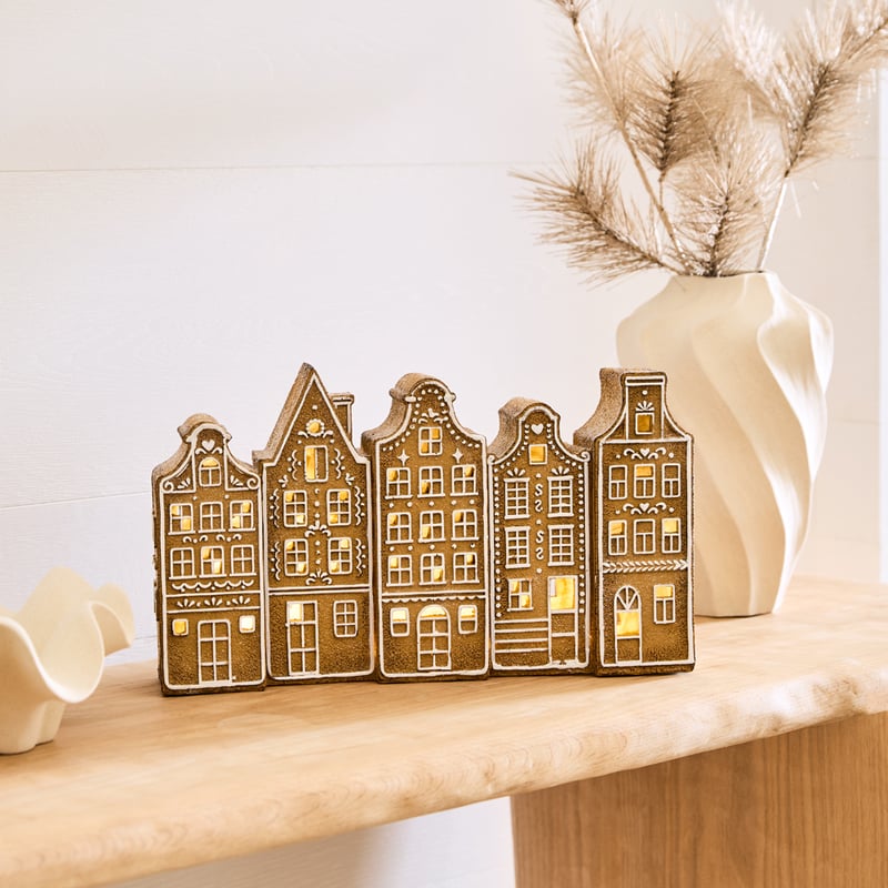 Christmas Village Brown & White LED Gingerbread Village