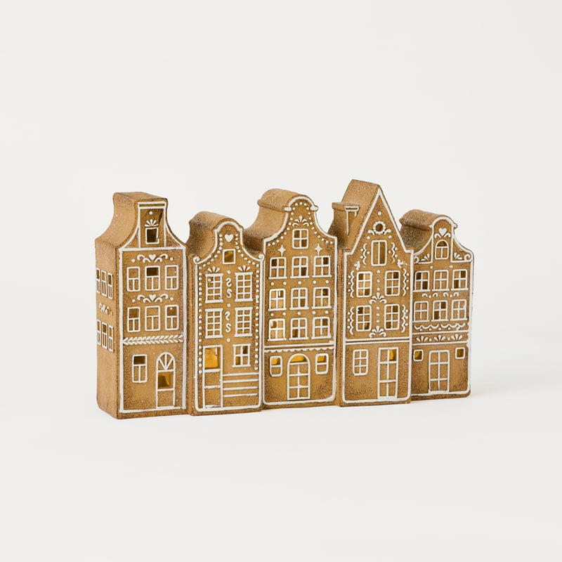 Christmas Village Brown & White LED Gingerbread Village
