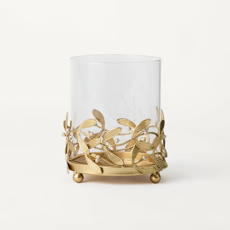 Luxe Mistletoe Gold Pillar Candleholder
