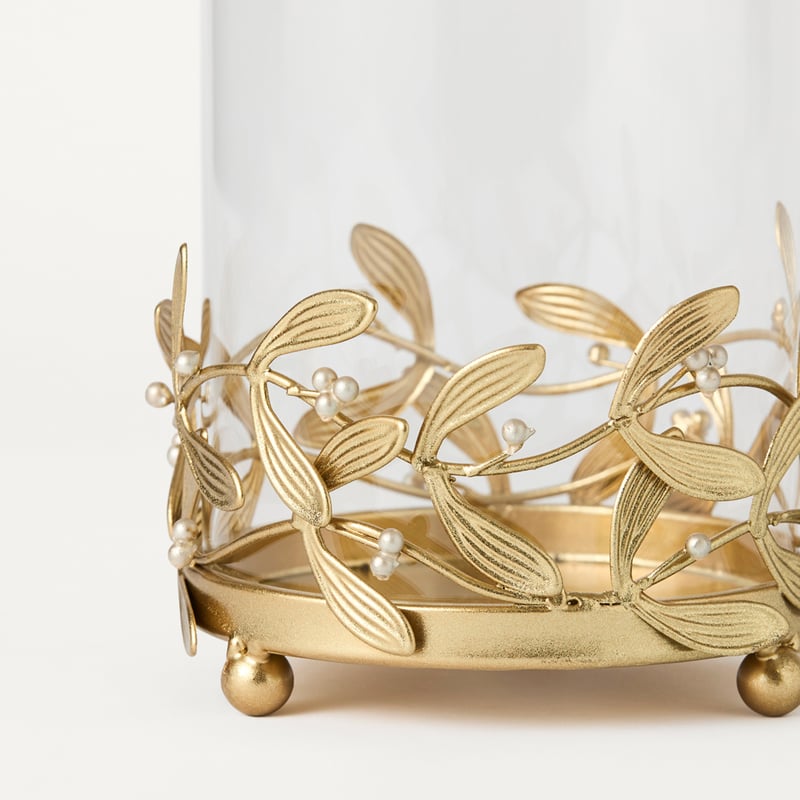 Luxe Mistletoe Gold Pillar Candleholder