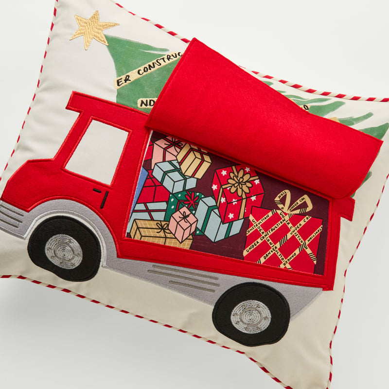 Kids Digging Christmas Truck White Cushion