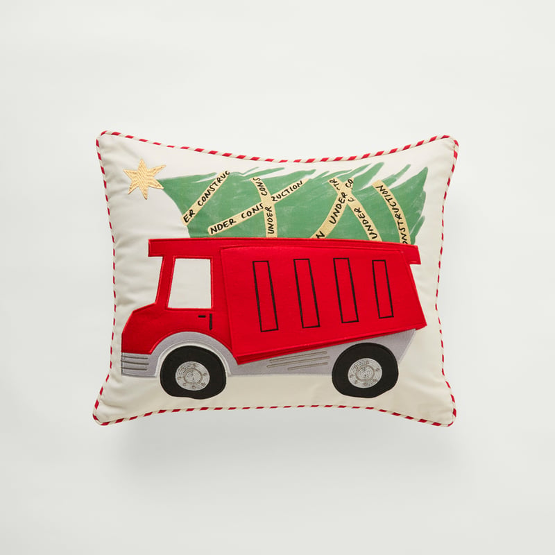 Kids Digging Christmas Truck White Cushion