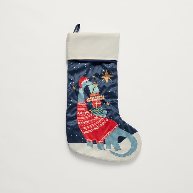 Santa-saurus Blue Christmas Stocking