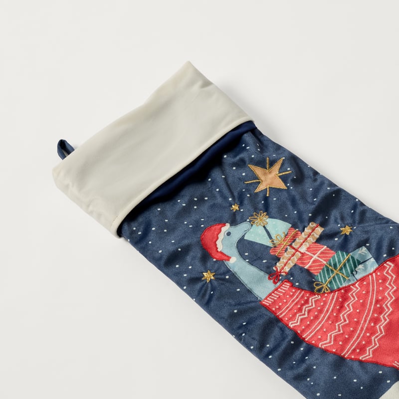Santa-saurus Blue Christmas Stocking