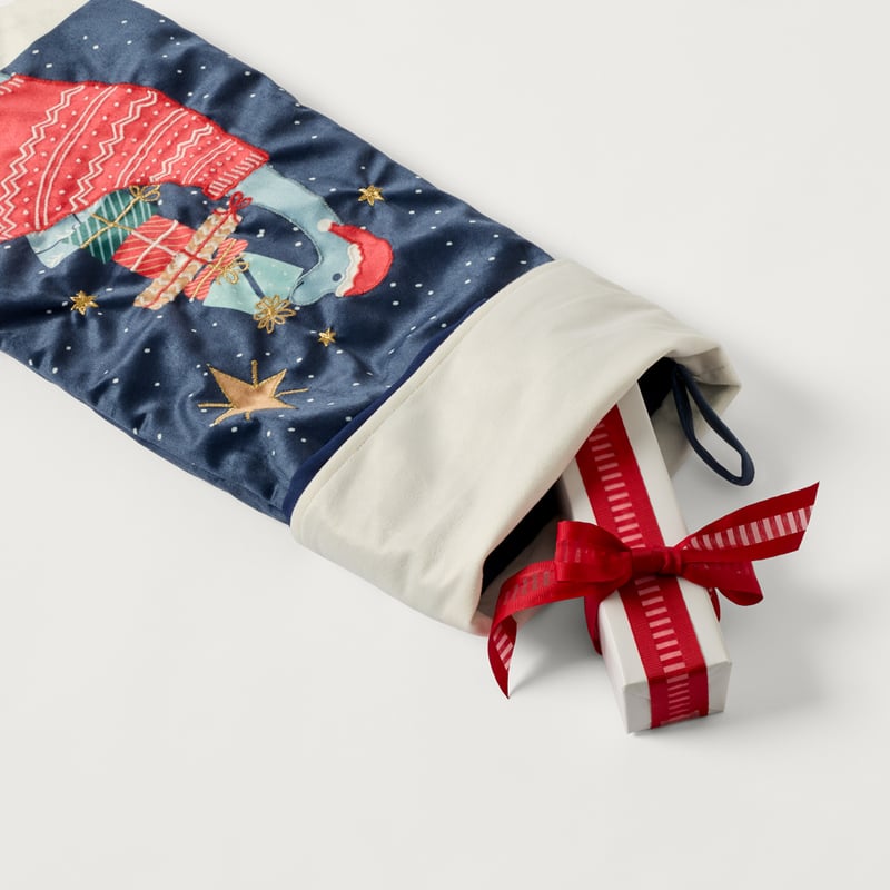 Santa-saurus Blue Christmas Stocking