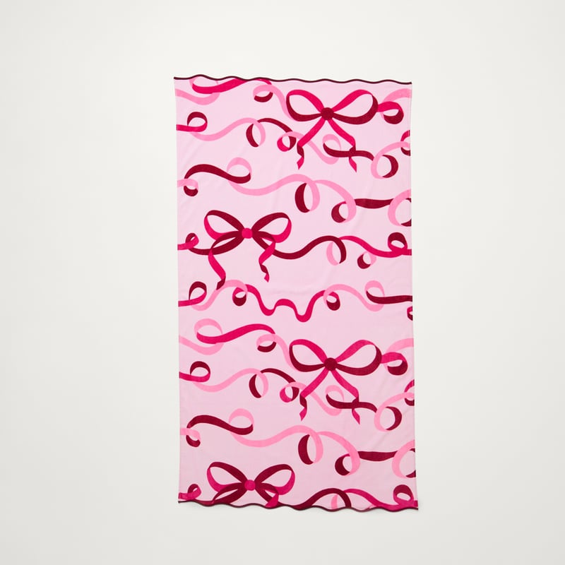 Christmas Ribbons Pink & Burgundy Luxe Velour Beach Towel