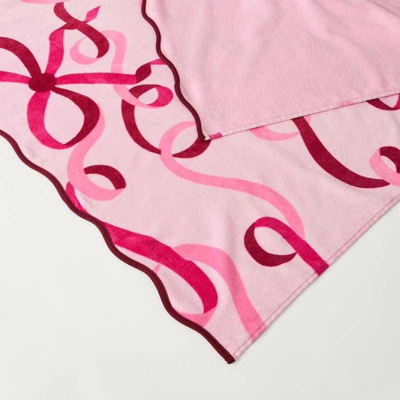 Christmas Ribbons Pink & Burgundy Luxe Velour Beach Towel