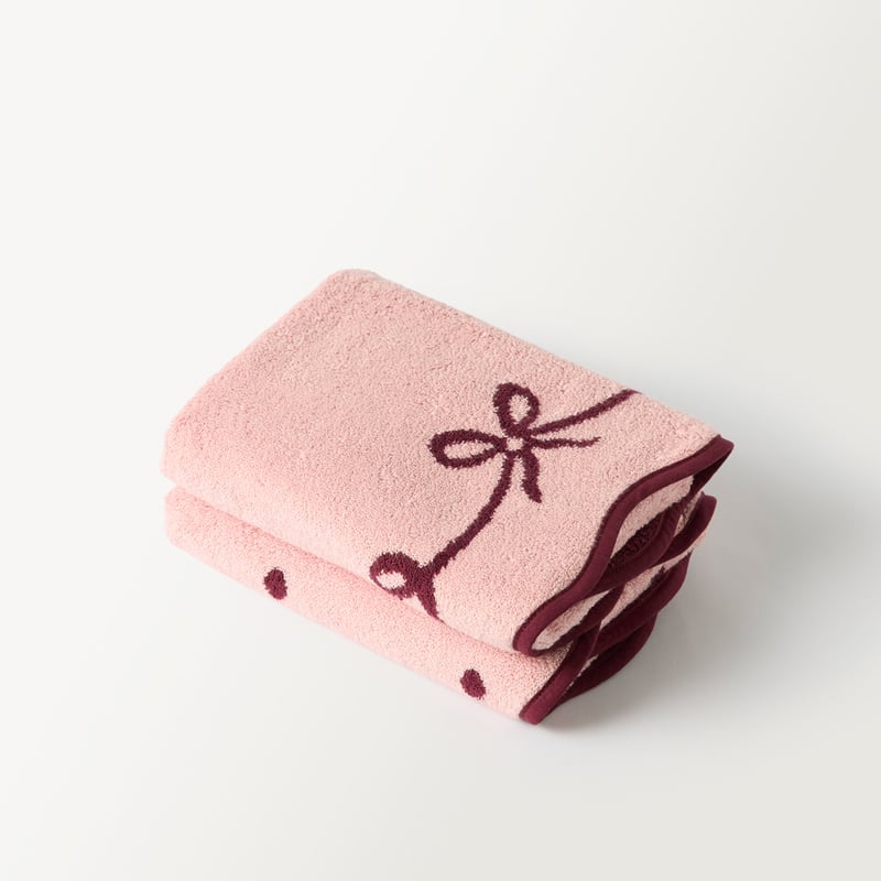 Christmas Ribbons Pink & Burgundy Hand Towel Pack of 2
