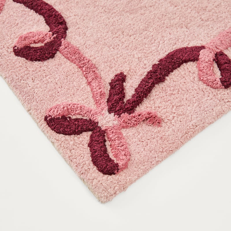 Christmas Ribbons Pink & Cabernet Bath Mat