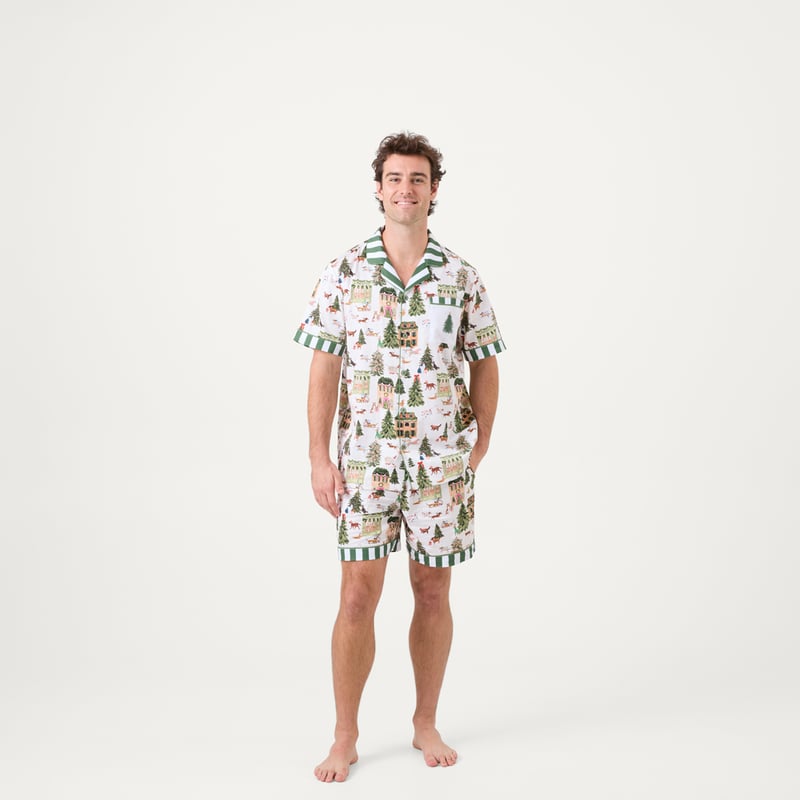 Mens Christmas Village Green Short Pyjama Set