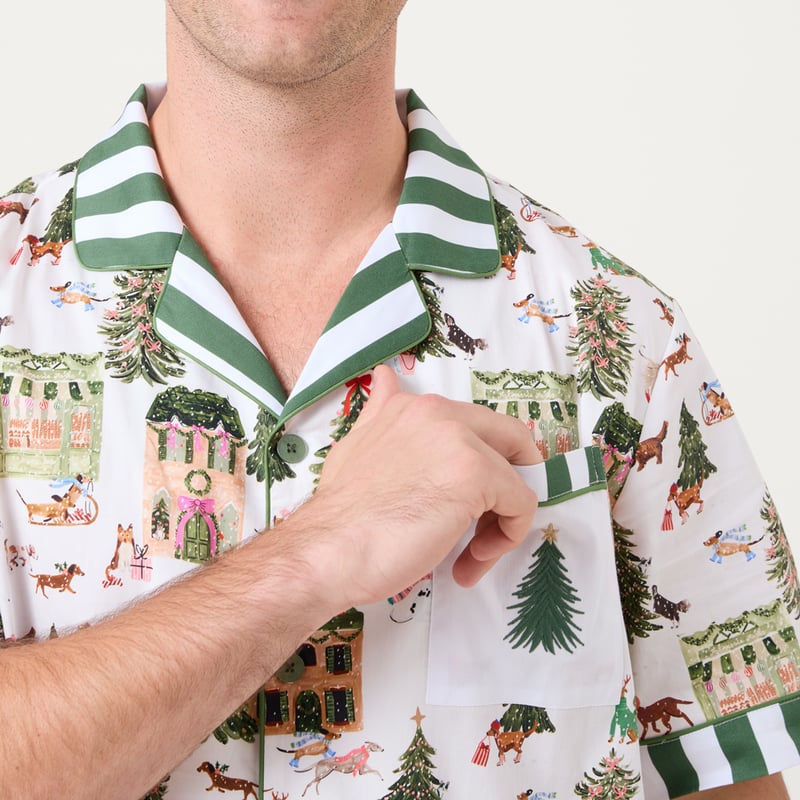 Mens Christmas Village Green Short Pyjama Set