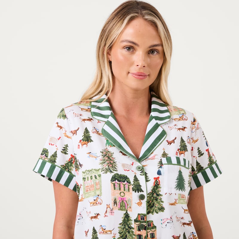 Womens Christmas Village Green Short Pyjama Set