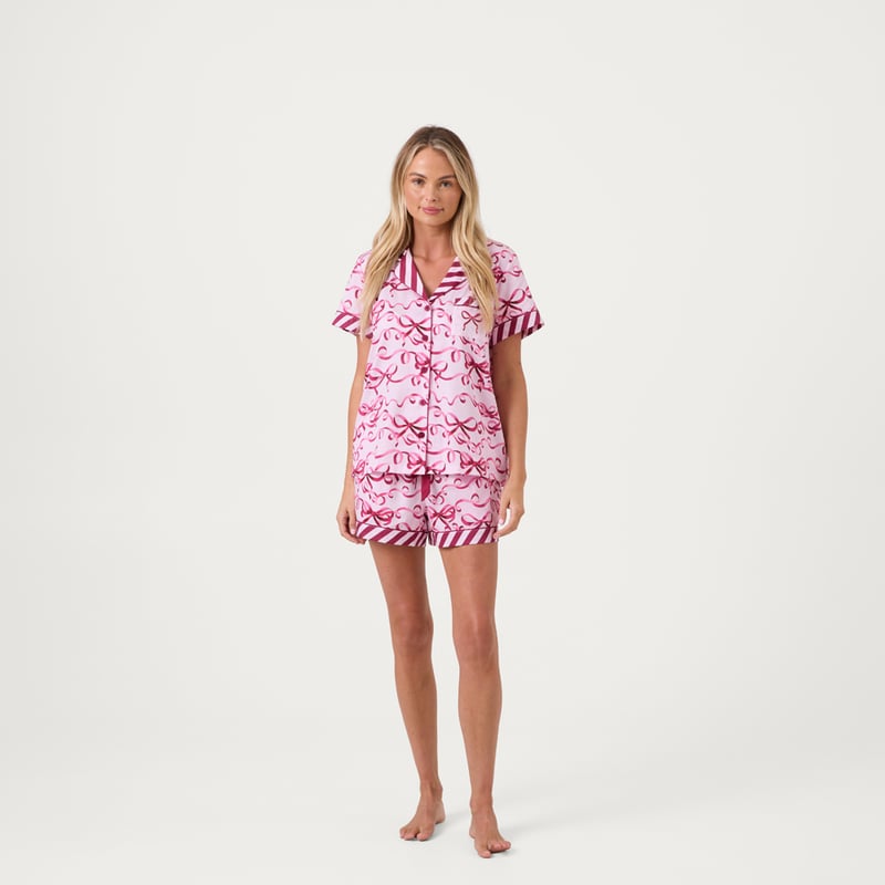 Womens Bows and Bright Pink Short Pyjama Set