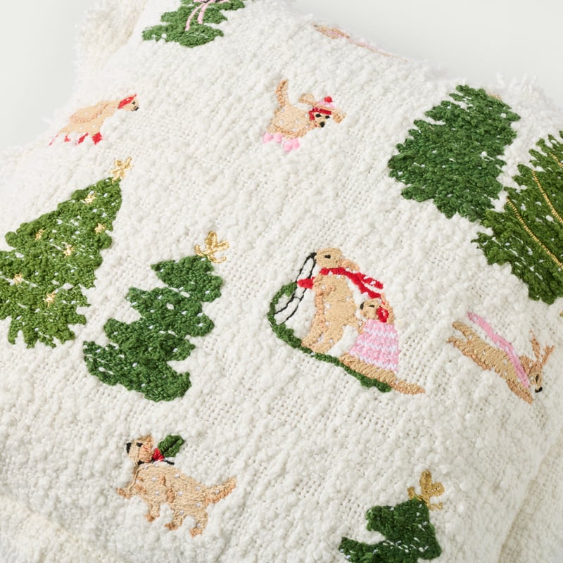Christmas Cavoodles Village White Cushion