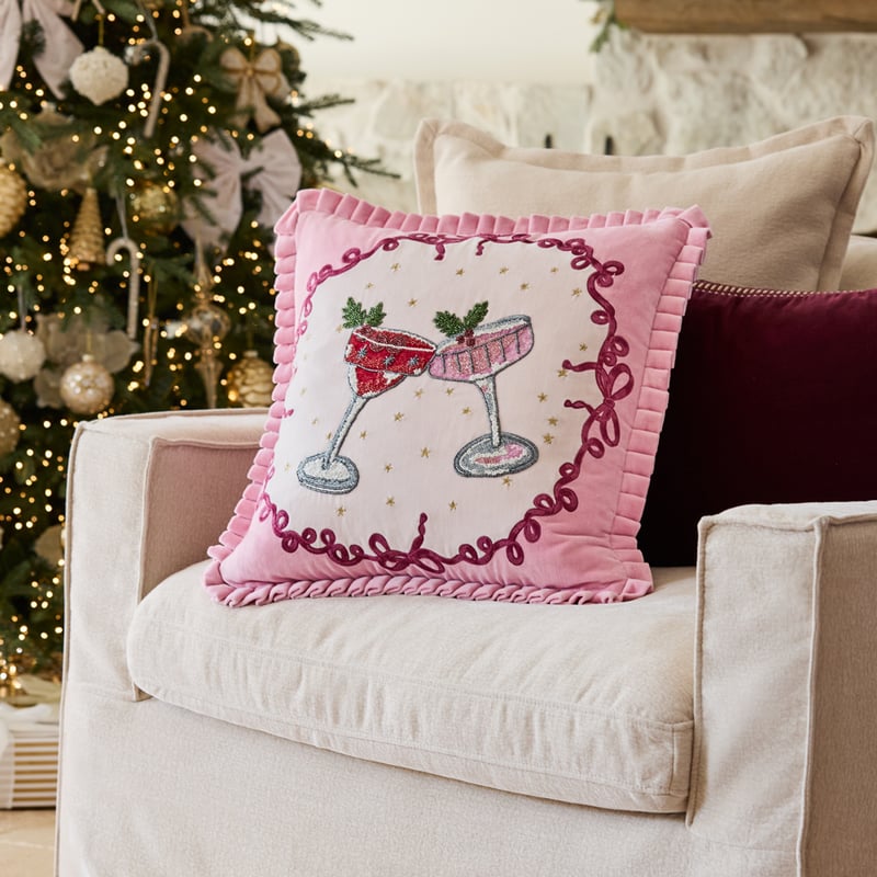 Christmas Cheers Pink Cushion