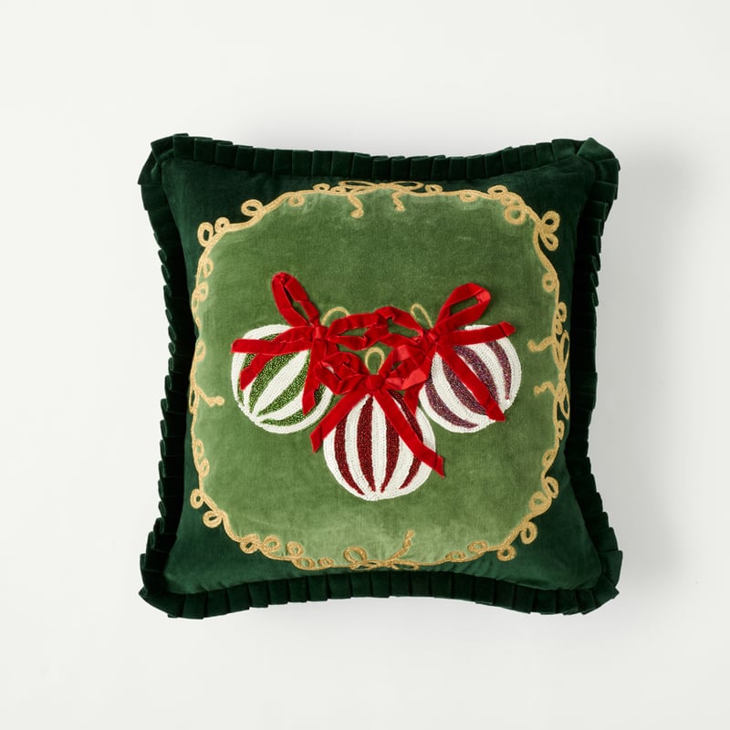 Christmas Baubles Green Cushion