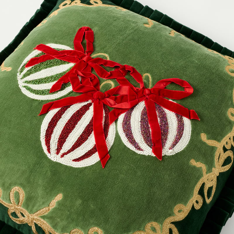 Christmas Baubles Green Cushion