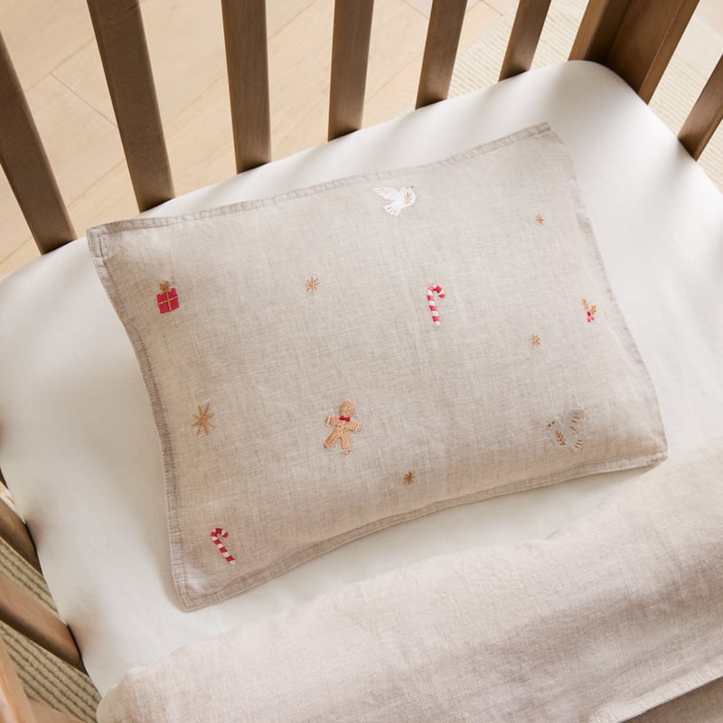 Vintage Washed Festive Natural Linen Cot Quilt Cover Set