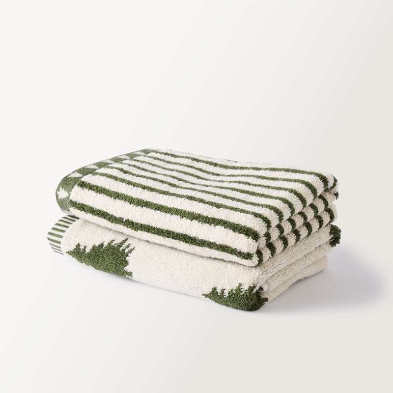 Christmas Tree Green & Beach Hand Towel Pack of 2