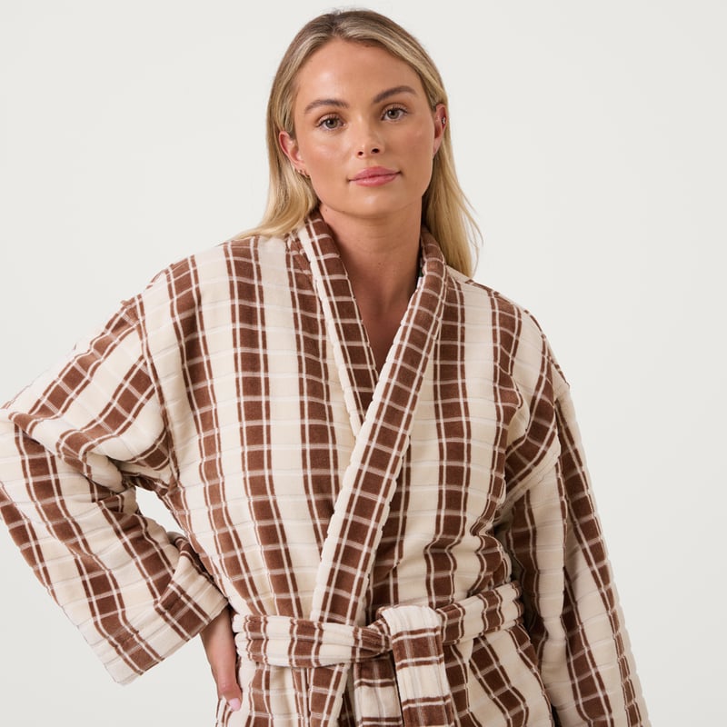 Riley Almond Velour Stripe Bath Robe